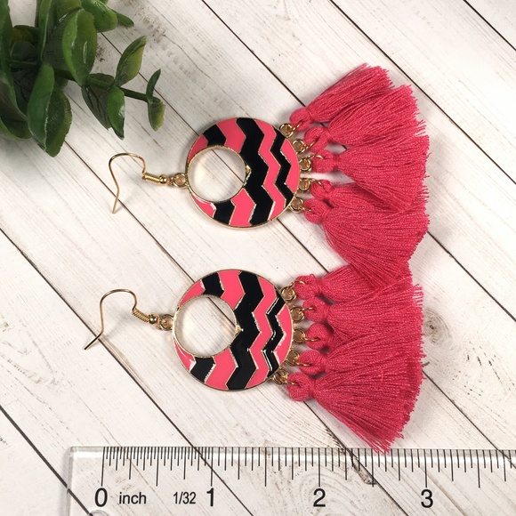 Chevron Tassel Dangle Earrings - Picture 3 of 4